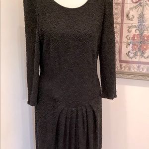 Carmen marc Valvo black beaded dress Size 10. Long Sleeve. Stunning